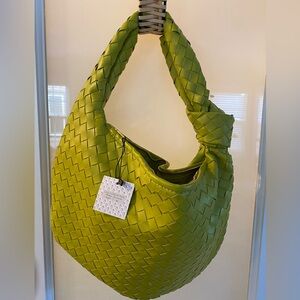 Lulla Collection Faux Leather Woven Hobo Bag Vegan Handbag in tan or lime green